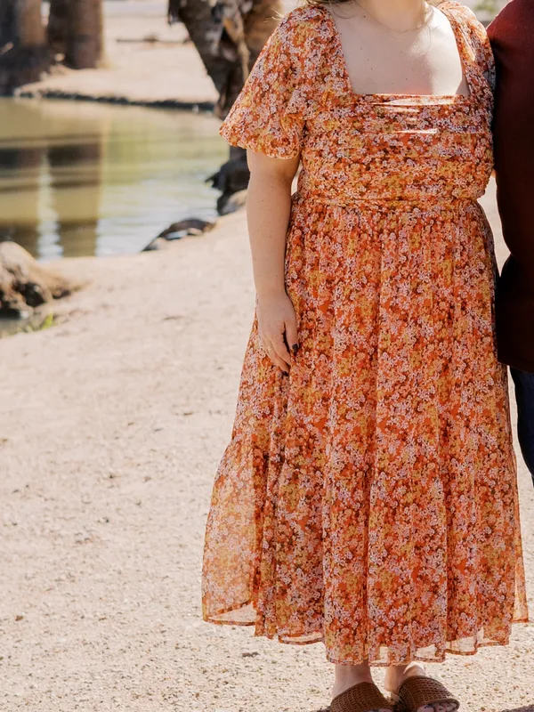 LC Lauren Conrad Pleated Bodice Squareneck Midi Dress Size‎ L - Image 2