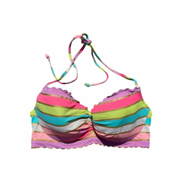 Victoria’s Secret Bikini Set 32D Multicolor Striped Halter Pink Swim Beach Y2K - Image 2