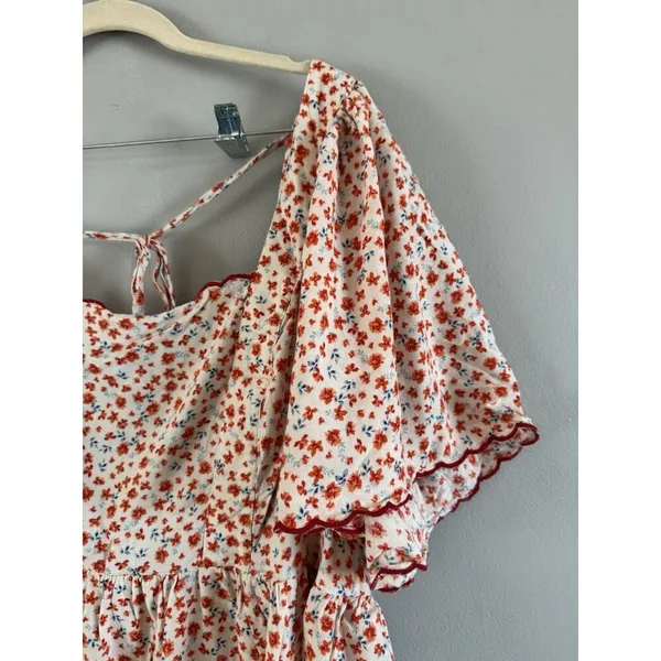 Old Navy Red Floral Smocked Square Neck Blouse Size 4X Peasant - Image 4
