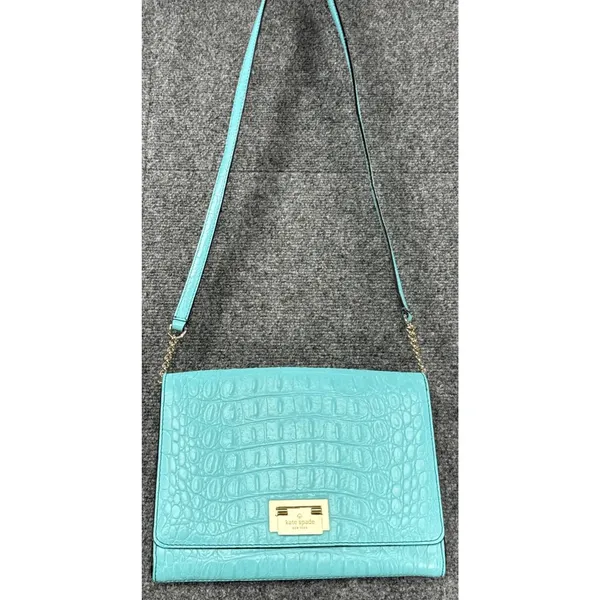 Kate Spade New York Turquoise Croc Embossed Leather Crossbody Clutch Purse - Image 2