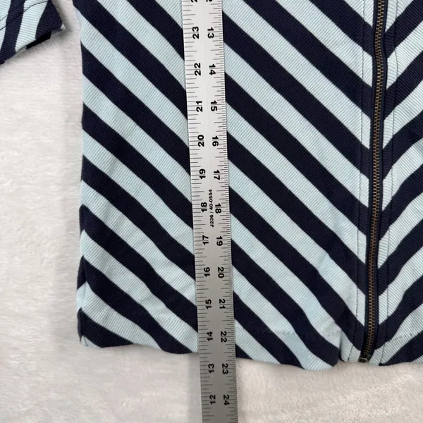 Maeve Anthropologie Womens Large Blue Navy Striped‎ Zip Front 3/4 Sleeve Rib Top - Image 4