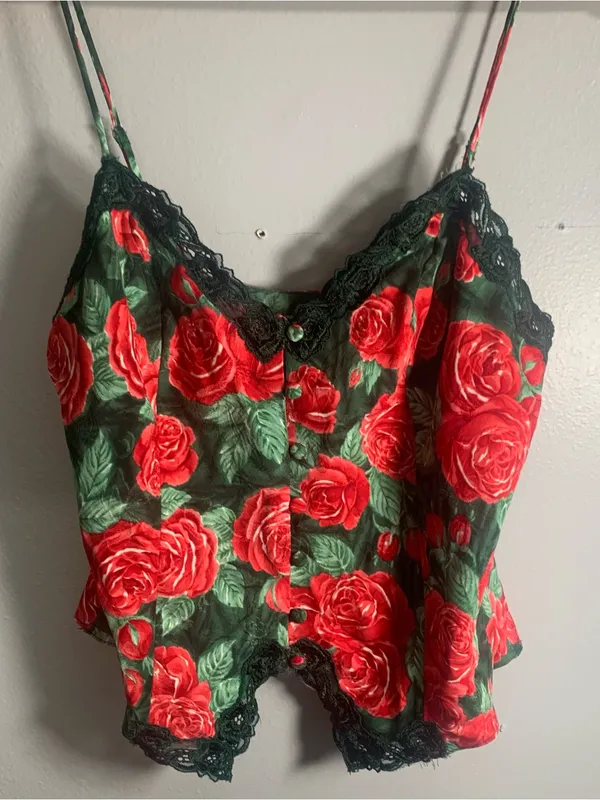 Victoria's Secret Red Rose Satin Lace Cami Gold Label Ladies Size Med Vintage - Image 4