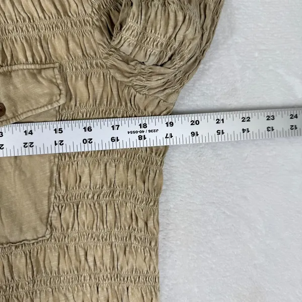 Pilcro and the Letterpress Smocked Button Down Shirt Khaki Tan Small OB1665520 - Image 4