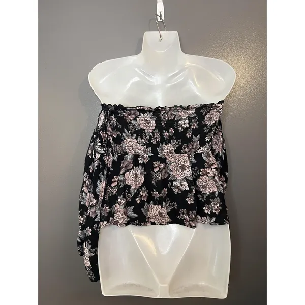 American Eagle Outfitters Blouse Womens Small Black Floral Off Shoulder Smocked - Image 4