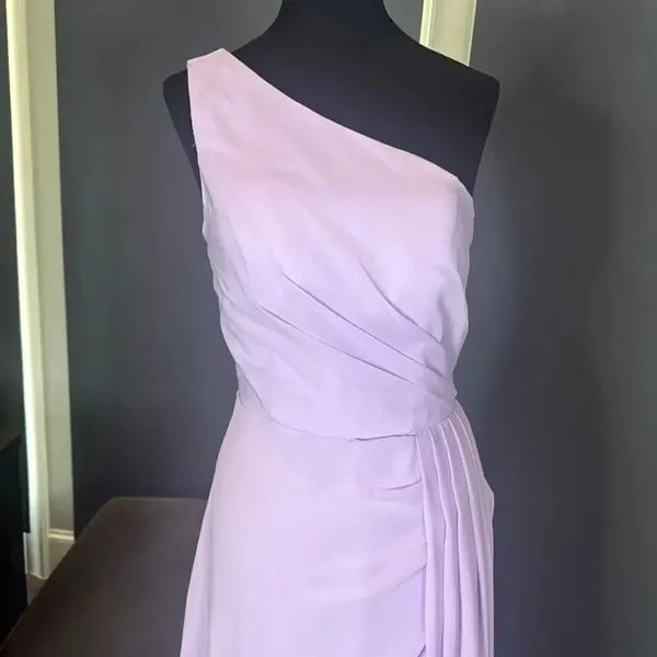 Purple Chiffon Asymmetrical One-Shoulder Formal Bridesmaid Dress Leg Slit Size 6 - Image 2