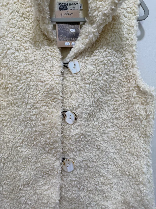 Habitat Cream Sherpa Teddy Fleece Button Front Vest Made in USA Size M/L - Image 3