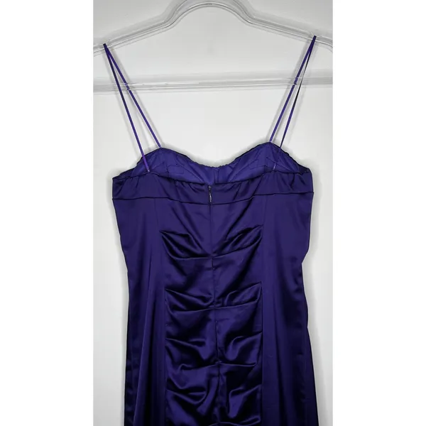 Vintage 1990s Cache Purple Satin Ruched Strapless Mini Dress XS - Image 14
