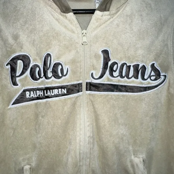 Polo Jeans Co Ralph Lauren Womens Velour Hoodie Track Jacket Size M Green Zip Up - Image 2