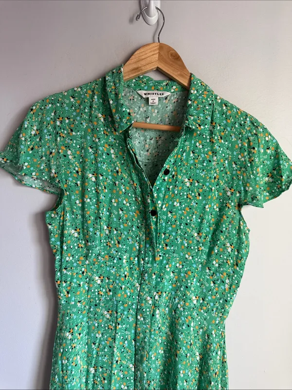 Whistles Green Ditsy Blossom Midi Shirt Dress 6 - Image 5