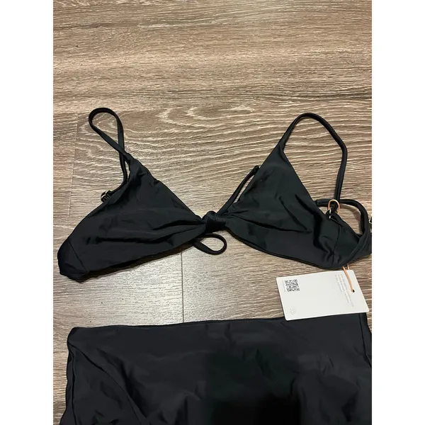 Quince Italian High Rise Bikini Bottom and Knotted Bikini Top True Black Size S - Image 2