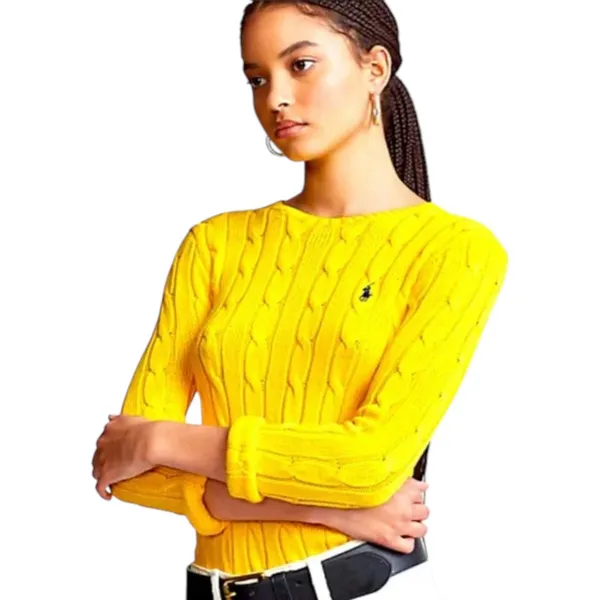 Polo Ralph Lauren Yellow Wool Cashmere Cableknit Sweater Lightweight Large - Image 5