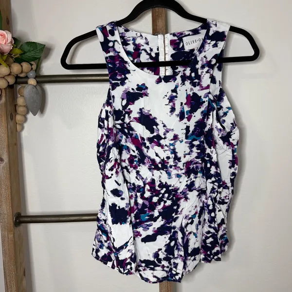 Olive and Oak Abstract Print Purple Blue White Sleeveless Blouse Size Medium - Image 2