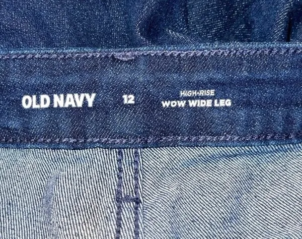 Old Navy WOW Wide Leg Jeans Womens 12 High Rise Dark Blue Denim Stretch Boho - Image 8