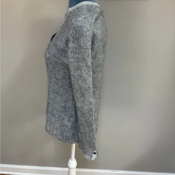 Ann Taylor petites medium silver grey angora wool sweater rhinestone button - Image 4