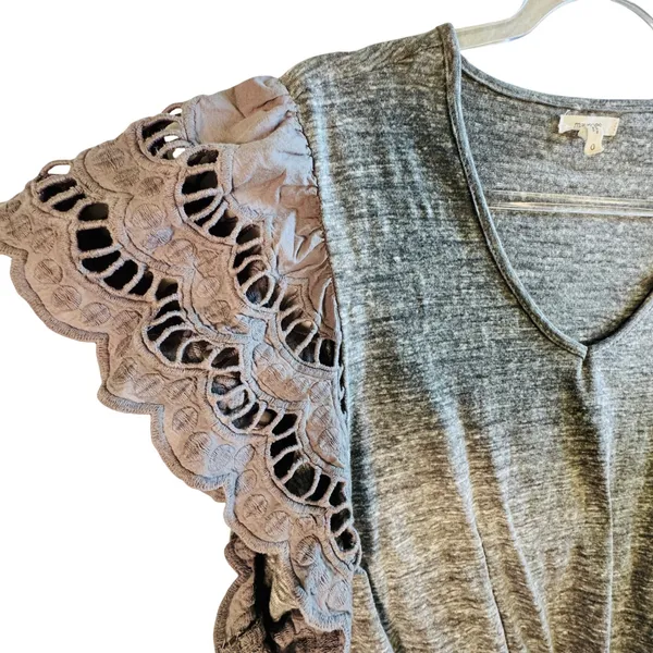 Maurices Gray Tie Front Top Crochet‎ Lace Flutter Sleeves Women's Size XL - Image 8