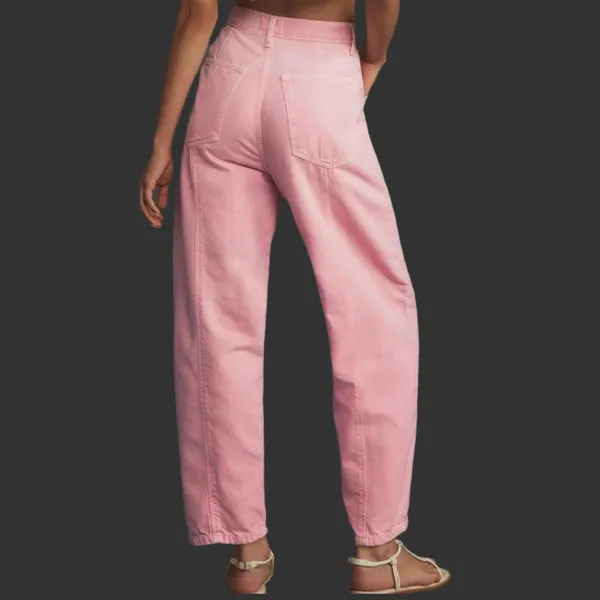 NWOT Pink High Rise Barrel Jeans Wide Leg Tapered Boyfriend Pants - Small - Image 2