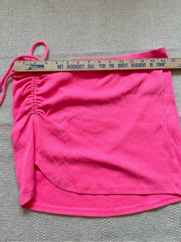 Aerie Pink Cotton Blend Ribbed Ruched Mini Swim Skirt Cover Up Size M Y2K - Image 5