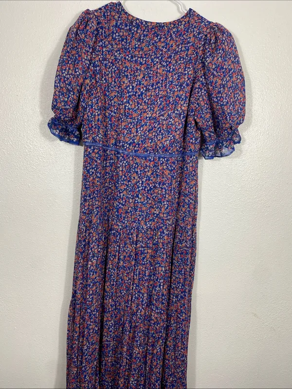 SAYLOR Blue Multi Floral Puff-Sleeve Maxi Dress Size L 90% Viscose - Image 7
