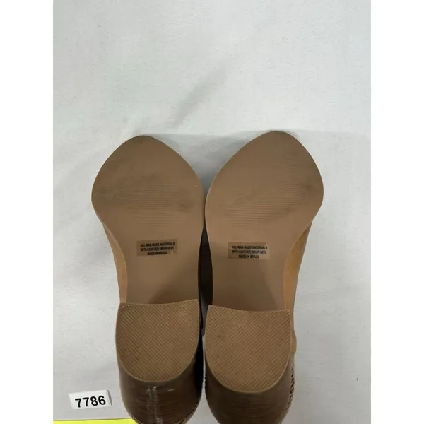 Womans Excellent Slip On Ankle Booties Size 6 Tan Block Heel Pointed Toe - Image 7