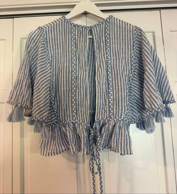 Misa Los Angelos blue striped tassel top small - Image 4