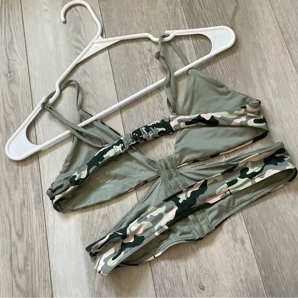 Frankies Bikinis Top camo cutout corset longline womens Green (large) swim beach - Image 2
