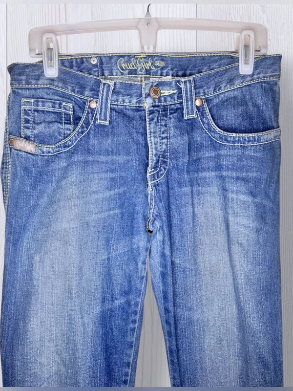 CRUEL GIRL Low Rise Slim Embroidered Pocket Bootcut Western Jeans | Medium Wash - Image 5