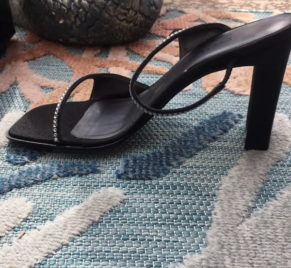 Bebe Evening Heels Jeanette Estella Black Clear Rhinestone size 6 Y2K Square Toe - Image 5