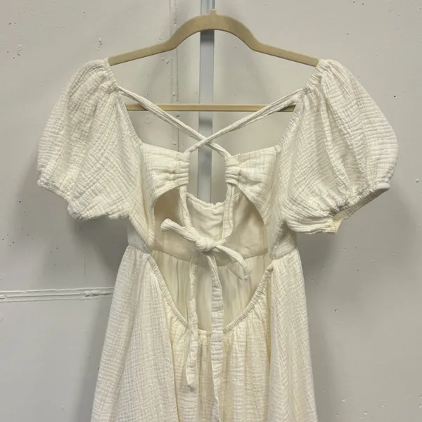 Princess Polly Gauze Off White Textured Puff Sleeve Open Back Mini Dress Size 4‎ - Image 5