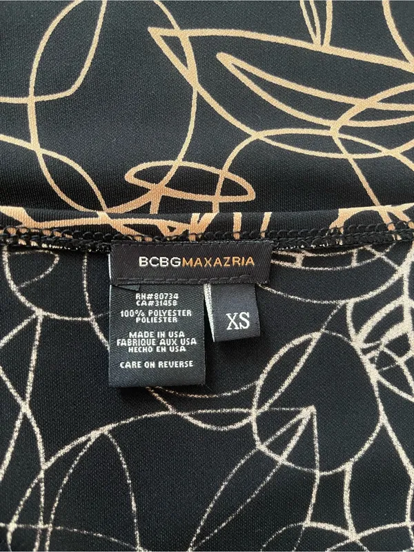 BCBGMaxAzria Black Wrap Midi Dress with Tan Floral Line Print - Image 4