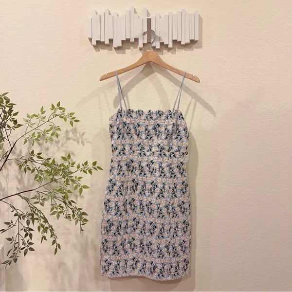 Lost + Wander Breath of Youth Scallop Pencil Skirt Midi Dress Light Blue Floral - Image 2