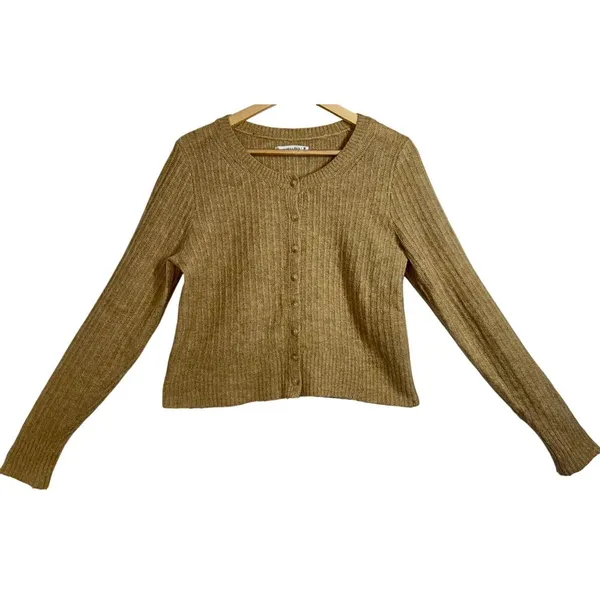 Abercrombie & Fitch Tan Brown Ribbed Knit Button Cropped Cardigan Sweater Size M - Image 2