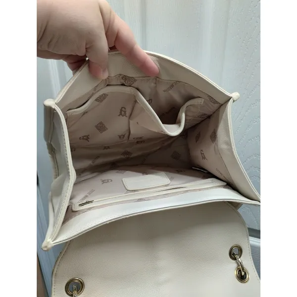 Steve Madden Padlock Flip Satchel Cream Patchwork Neutral Shoulder/Handbag Purse - Image 4