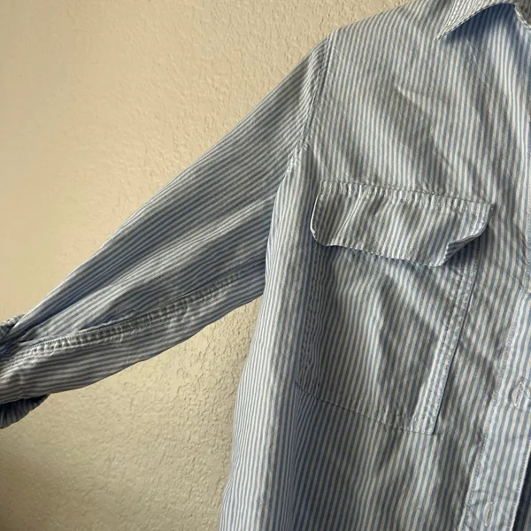 Babaton Relaxed Drapey Twill Button-up Utility Shirt Blue Stripe Size XS - Image 5