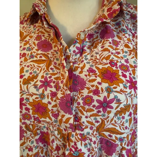 Natural Life Floral Tiered Boho Mini Dress Pink Orange Rayon Small whimsi dainty - Image 4