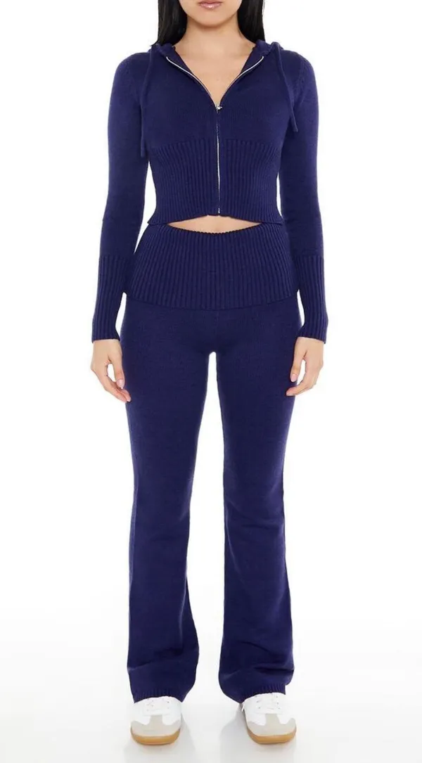 Forever 21 Sweater Knit Hoodie and Bootcut Flare Pants Set - Image 2