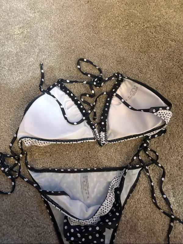 Amazon Black and White Polka Dot Tie Bikini Set size xl - Image 5