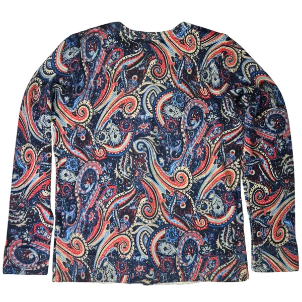 Talbots Pure Merino Wool Paisley‎ Cardigan Sweater Navy Red Blue Womens Medium - Image 2