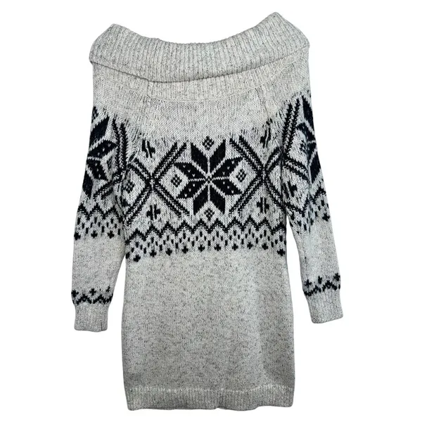 Abercrombie & Fitch Cream Black Fair Isle Long Sleeve Mini Sweater Dress Women M - Image 2