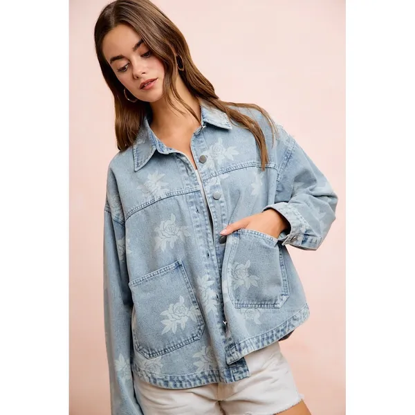 BiBi‎ Printed Washed Denim Jacket With Pocket - Image 8