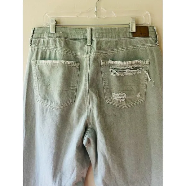 American Eagle Sz 14 Sage Green Womens Ripped High Rise Straight Mom Jeans - Image 5