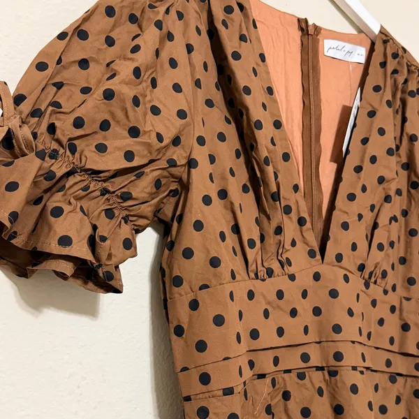 Petal & Pup Polka Dot Midi Dress Womens Large Brown Pinup Retro Brown‎ Black - Image 5