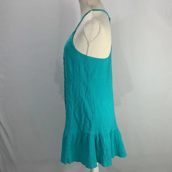 Teal Ruffled Embroidered Mini Sundress Size Large Jr - Image 6