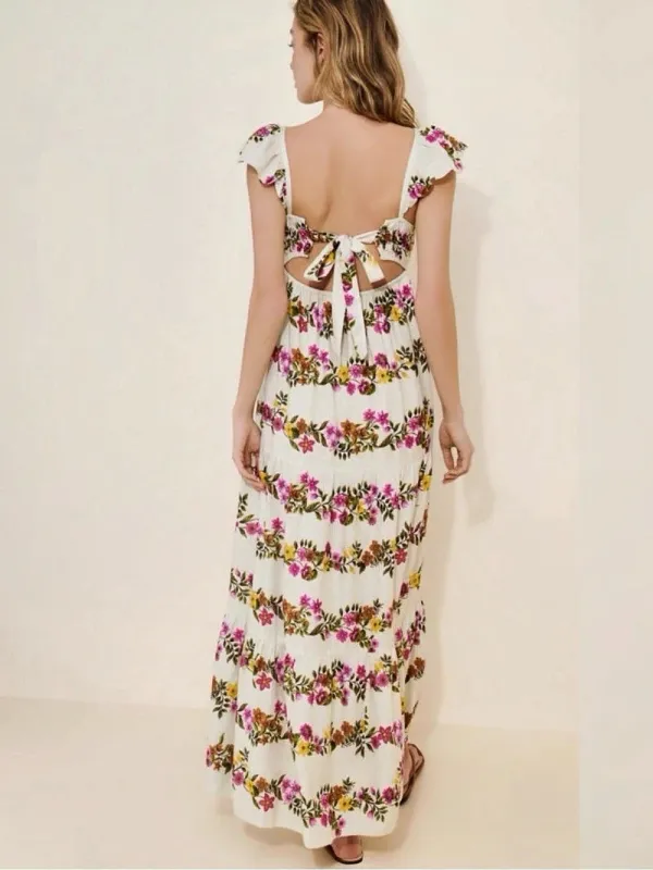 Saylor Ayame Floral Flutter Sleeve Tiered Maxi Dress Small - Image 3