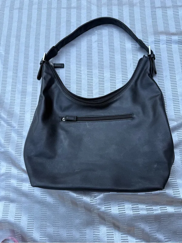 Guess Black Hobo Shoulder Bag – Front Zip Pocket, Silver Hardware - Image 3