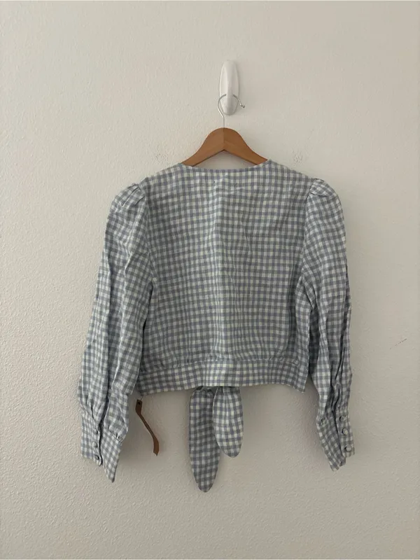 Reformation Liam top in blue gingham new nwt - Image 4