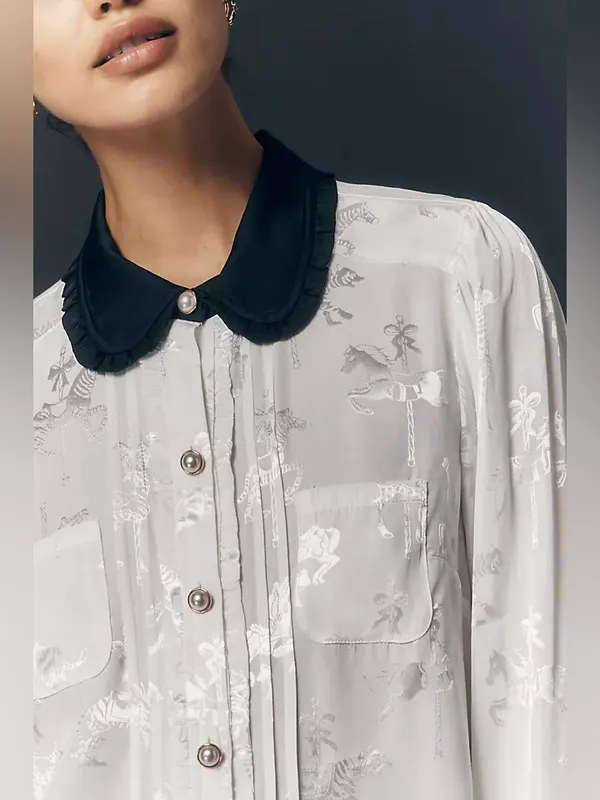 Anthropologie Maeve Long Sleeve Printed Silken Buttondown Blouse Size XL - Image 2