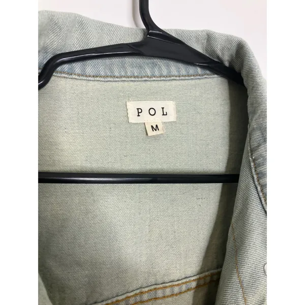 POL Denim Jacket Womens Medium Light Blue Excellent Pearl Love Embellished TWJ19 - Image 4