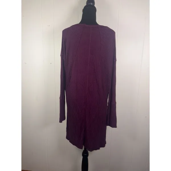 Free People We The Free Purple Thermal Waffle Knit Layered Tunic Top L - Image 3