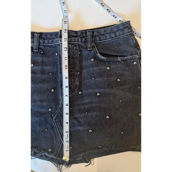 Reformation Black‎ Denim Mini Skirt Sz 28 Pacific Wash Studs Goth Festival EUC - Image 9