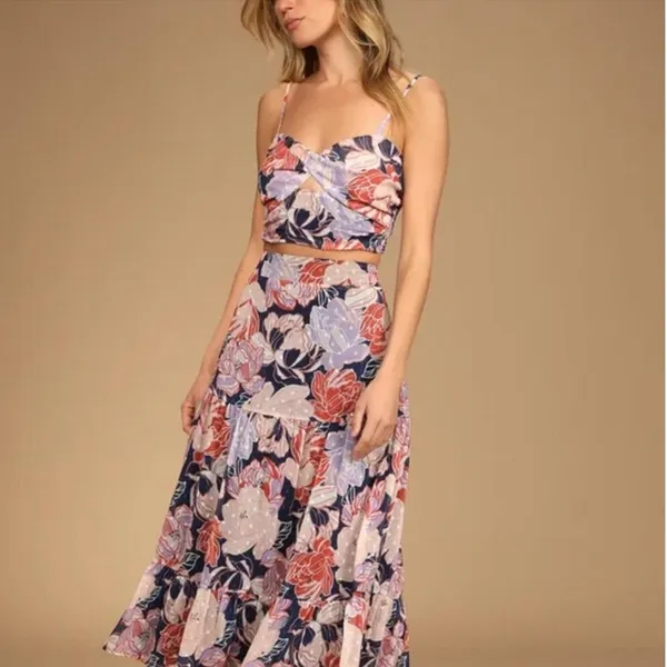 Lulus Floral Two Piece‎ Midi Dress Set XL Floating Through Flowers Boho - Image 8